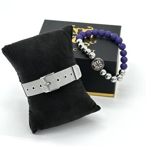 Rustic Cuff Stack Bundle Silver Mesh Buckle‎ & Purple Silver Melanie Bracelets